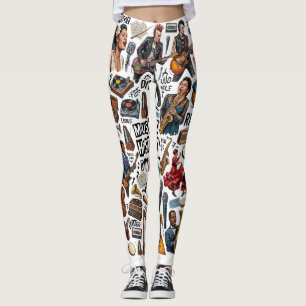 Musikhistoria & Genrer Collage Konst - Retro, Punk Leggings