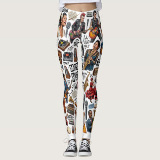 Musikhistoria & Genrer Collage Konst - Retro, Punk Leggings