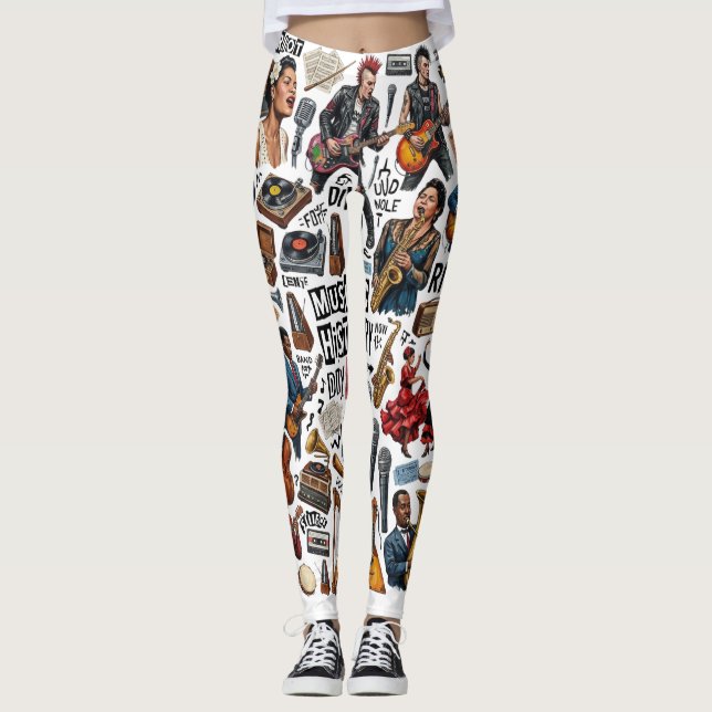 Musikhistoria & Genrer Collage Konst - Retro, Punk Leggings (Framsida)