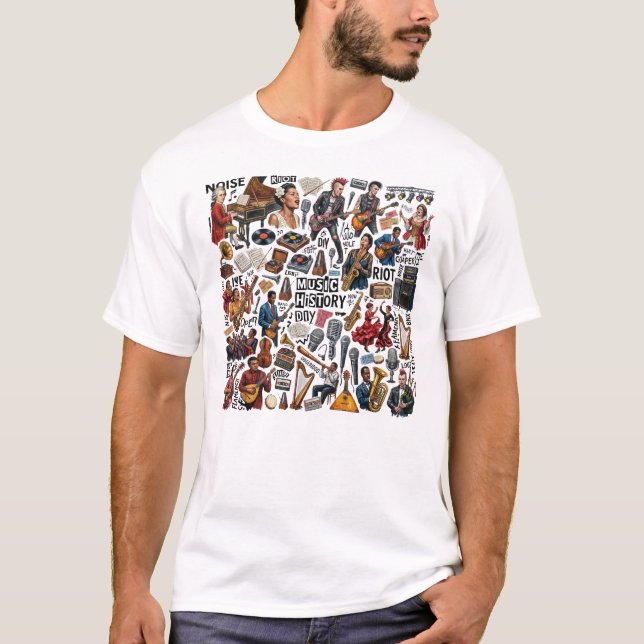 Musikhistoria & Genrer Collage Konst - Retro, Punk T Shirt (Framsida)