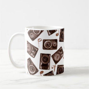 Musikhögtalare för vattenfärgillustration med ante kaffemugg