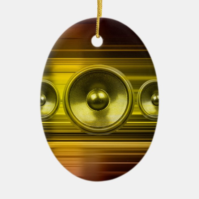 Musikhögtalare med guld-ljusströmmar julgransprydnad keramik (Framsidan)