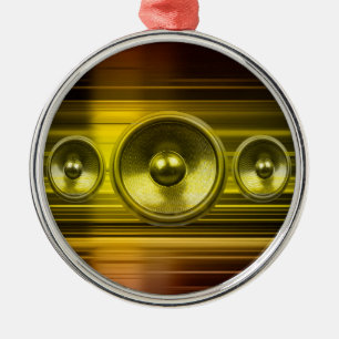 Musikhögtalare med ljust guld görar strimmig julgransprydnad metall