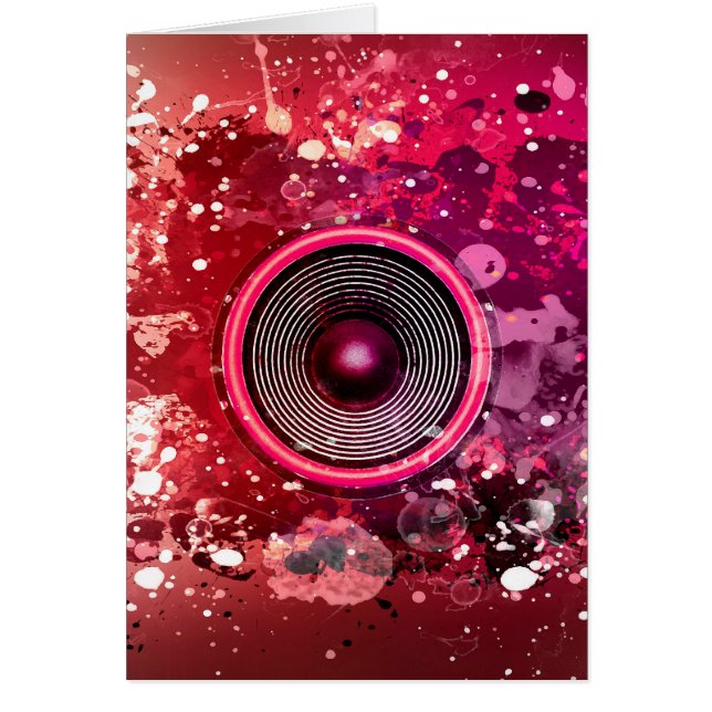 Musikhögtalare och färgstänk hälsningskort (Framsidan)