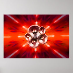 Musikhögtalare och röd party ljus poster