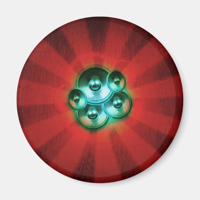Musikhögtalare och rödsoppa magnet (Framsidan)