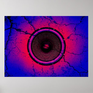 Musikhögtalare på en krackad vägg poster