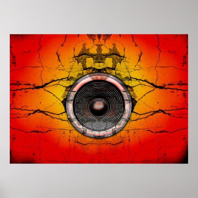 Musikhögtalare på en trasig vägg poster (Framsidan)