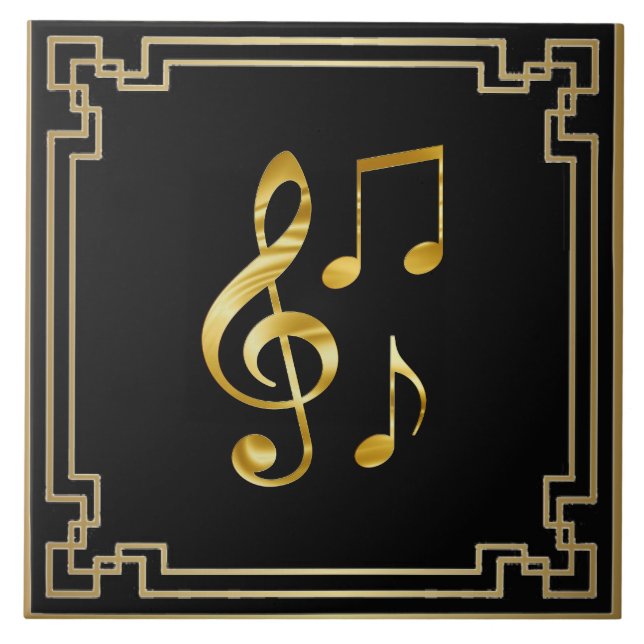 Musikikoner, guld på svart kakelplatta (Framsidan)
