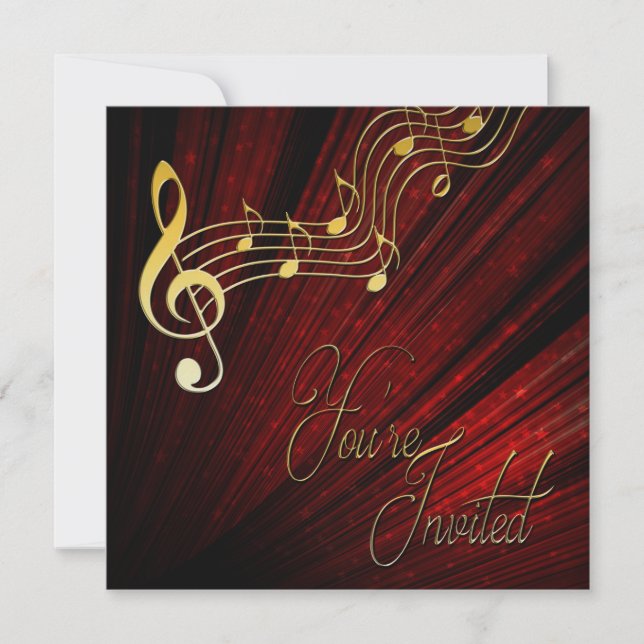 Musikinbjudan -REd - Guld Notes -Classy Inbjudningar (Framsida)