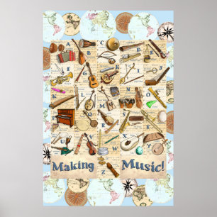 Musikinstrument Alphabet Internationell Poster