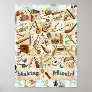 Musikinstrument Alphabet Internationell Poster