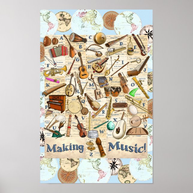 Musikinstrument Alphabet Internationell Poster (Framsidan)