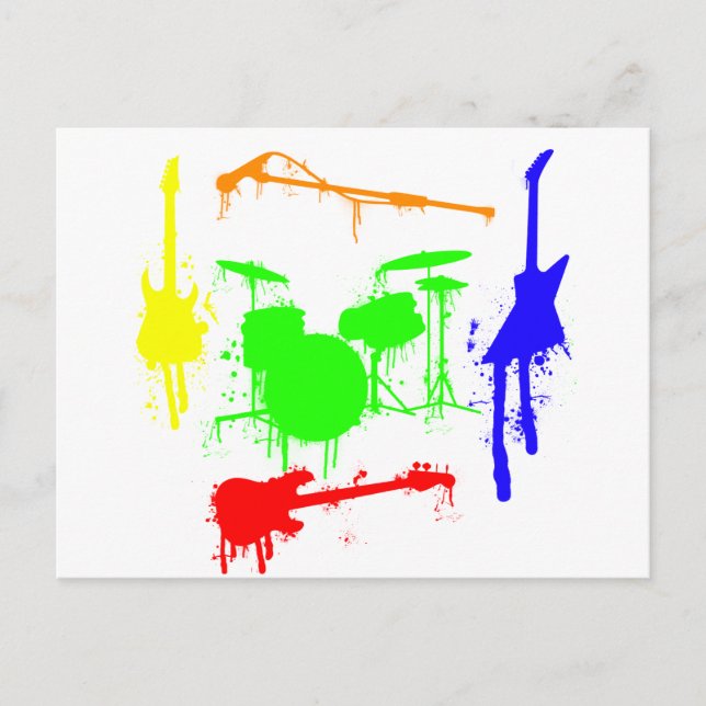 Musikinstrument för stänk av färg Band Graffiti Vykort (Framsida)
