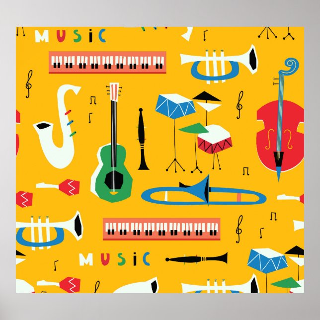 Musikinstrument: Gulten för Mid Century Poster (Framsidan)