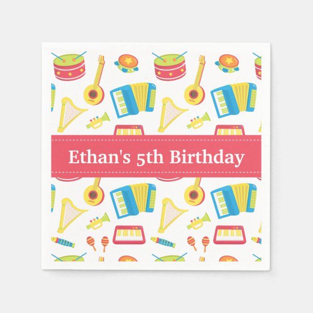Musikinstrument Mönster Barns födelsedag Party Pappersservett (Framsidan)