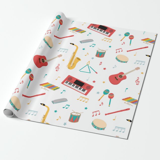 Musikinstrument Musik Tema Mönster Presentpapper (Utrullad)