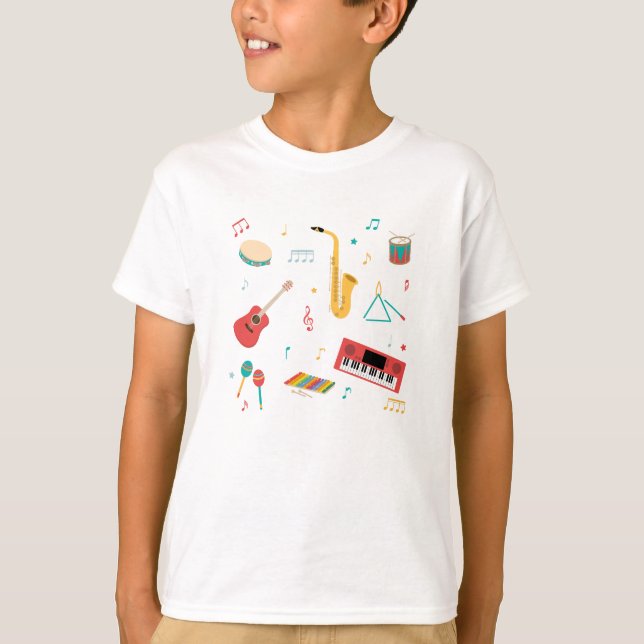 Musikinstrument Musik Tema Mönster T Shirt (Framsida)