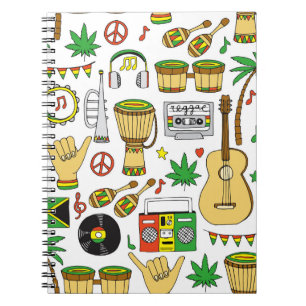 Musikinstrument: Reggae Seamless Background Anteckningsbok