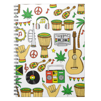 Musikinstrument: Reggae Seamless Background Anteckningsbok