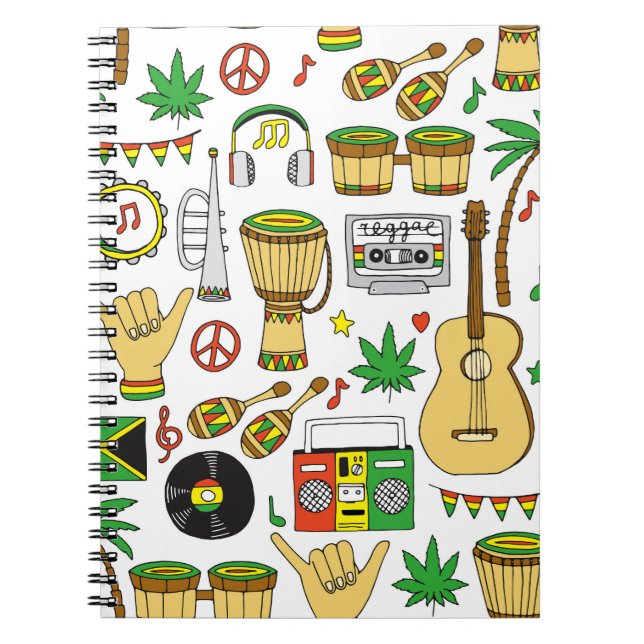 Musikinstrument: Reggae Seamless Background Anteckningsbok (Framsidan)