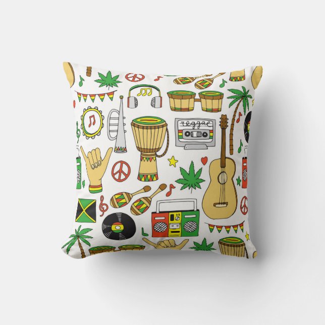 Musikinstrument: Reggae Seamless Background Kudde (Framsida)