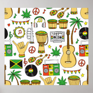 Musikinstrument: Reggae Seamless Background Poster