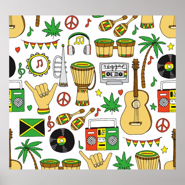 Musikinstrument: Reggae Seamless Background Poster (Framsidan)