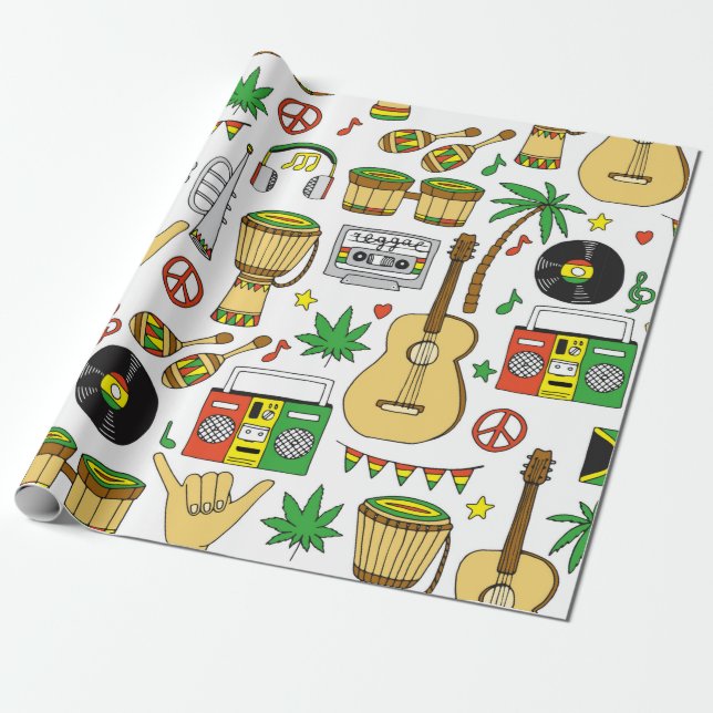 Musikinstrument, sömlösa mönster. Reggae backg Presentpapper (Utrullad)