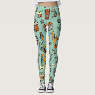 Musikinstrument, vintage skiss mönster. leggings