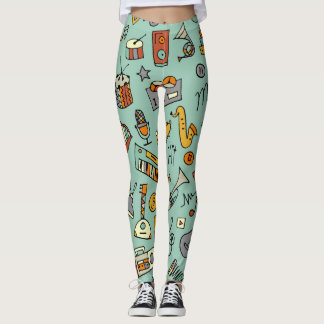 Musikinstrument, vintage skiss mönster. leggings