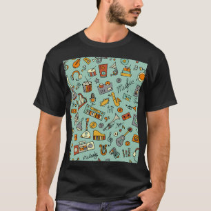 Musikinstrument, vintage skiss mönster. t shirt