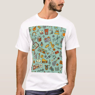 Musikinstrument, vintage skiss mönster. t shirt