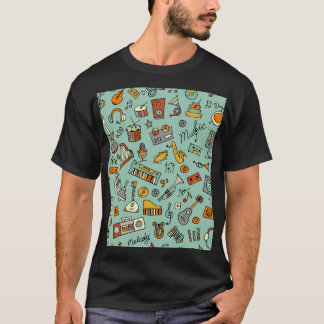 Musikinstrument, vintage skiss mönster. t shirt