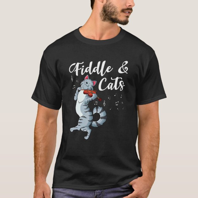 Musikinstrumentsträngarna Fiddle och Cats land c T Shirt (Framsida)