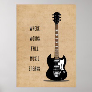 Musikkonst där Ord sjunker i musikhögtalarna Poster