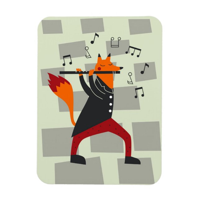 Musikkonst En räv och flöjt Magnet (Vertikal)