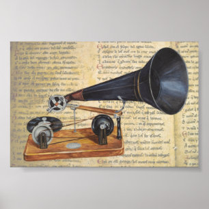 Musikkonst med en antikisk fonograf Talking Poster