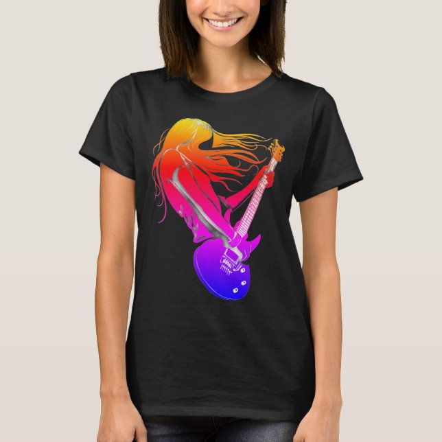 Musikkvinnor skjortor jazz guitar player bras t shirt (Framsida)