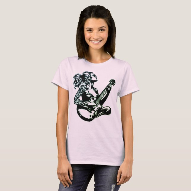 Musikkvinnor skjortor jazz guitar player bras t shirt (Hel framsida)