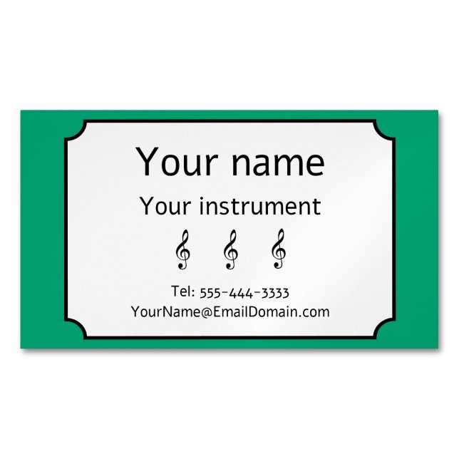 Musiklärar Diskantnyckel Grön Redigerbar Magnetiska Visitkort (Framsida)