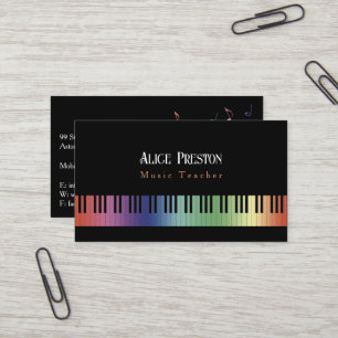 Musiklärare Affärskort av färgämnet Piano Nyckla Visitkort