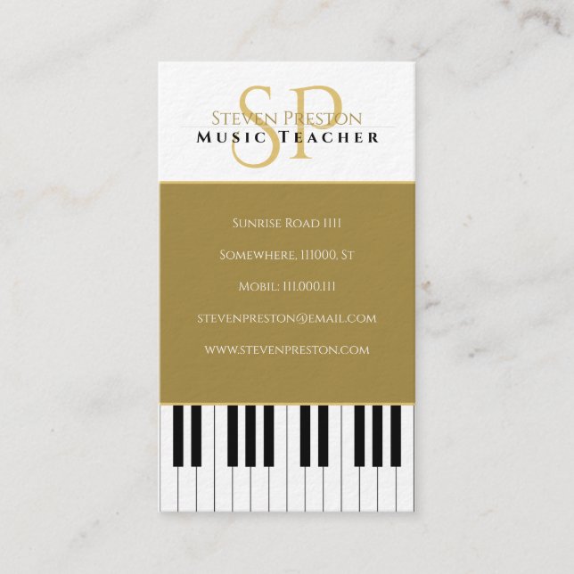 Musiklärare | Black White Piano Nycklar Visitkort (Framsida)
