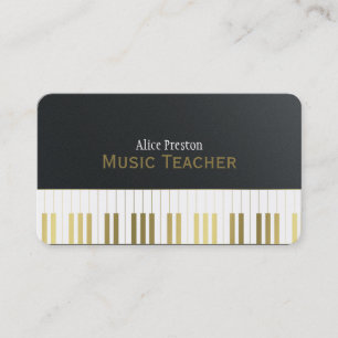 Musiklärare   Elegant Black Golden Piano Visitkort