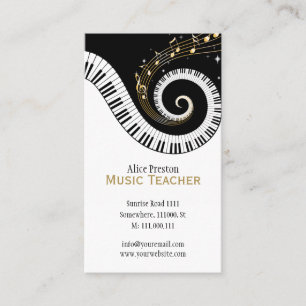 Musiklärare   Elegant Spiral Clack White Piano Visitkort