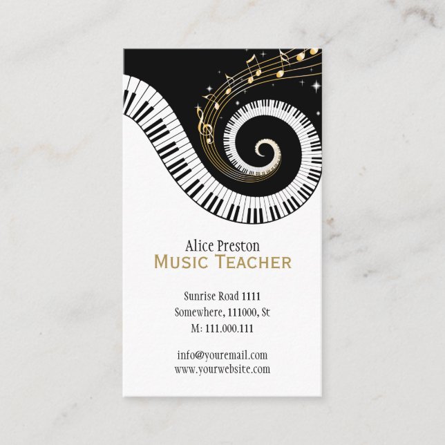 Musiklärare | Elegant Spiral Clack White Piano Visitkort (Framsida)