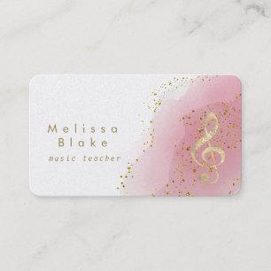 musiklärare faux guld foil treble på shock rosa visitkort