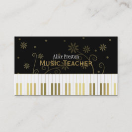 Musiklärare | Golden Black Blommigt Piano Visitkort
