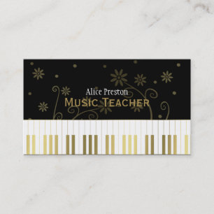 Musiklärare Golden Black Blommigt Piano Visitkort
