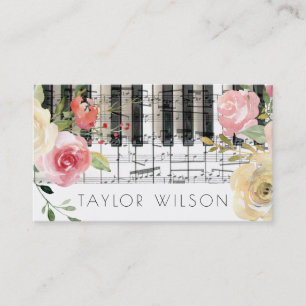 Musiklärare i blommor, pianist visitkort